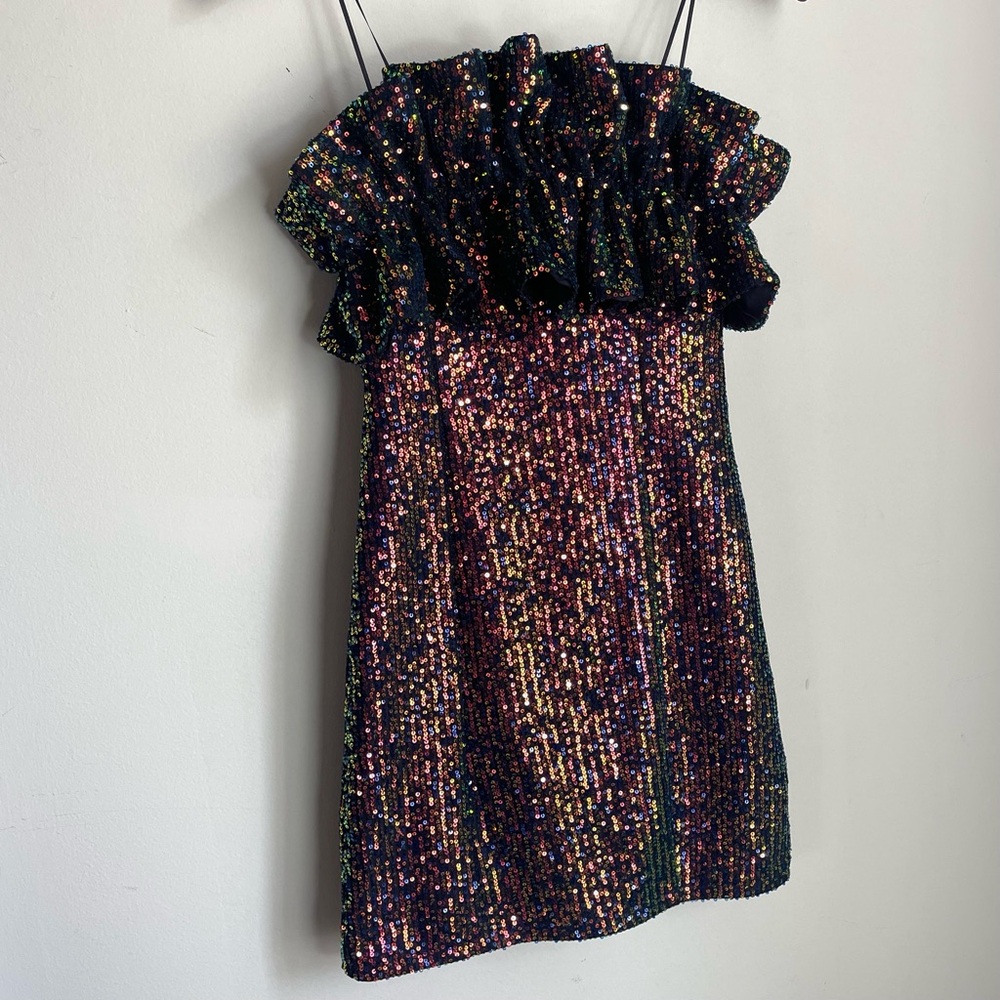 Thirty Thirty LA Strapless Sequin Multi-Color Ruffle Dress Size Small - Picture 5 of 11